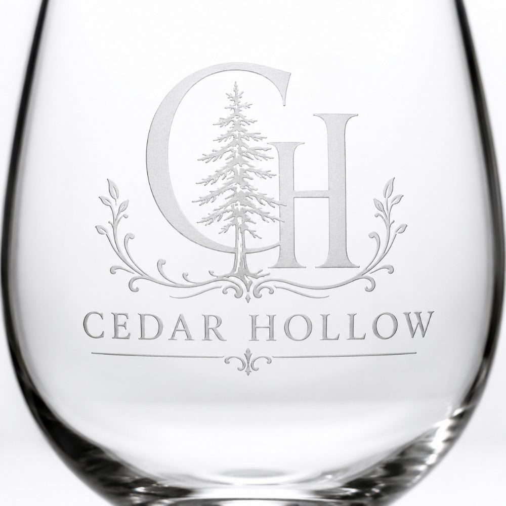Etched and engraved wine glass