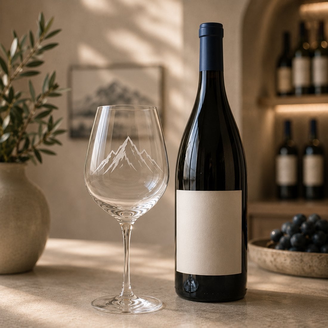 Custom wine glasses at a restaurant