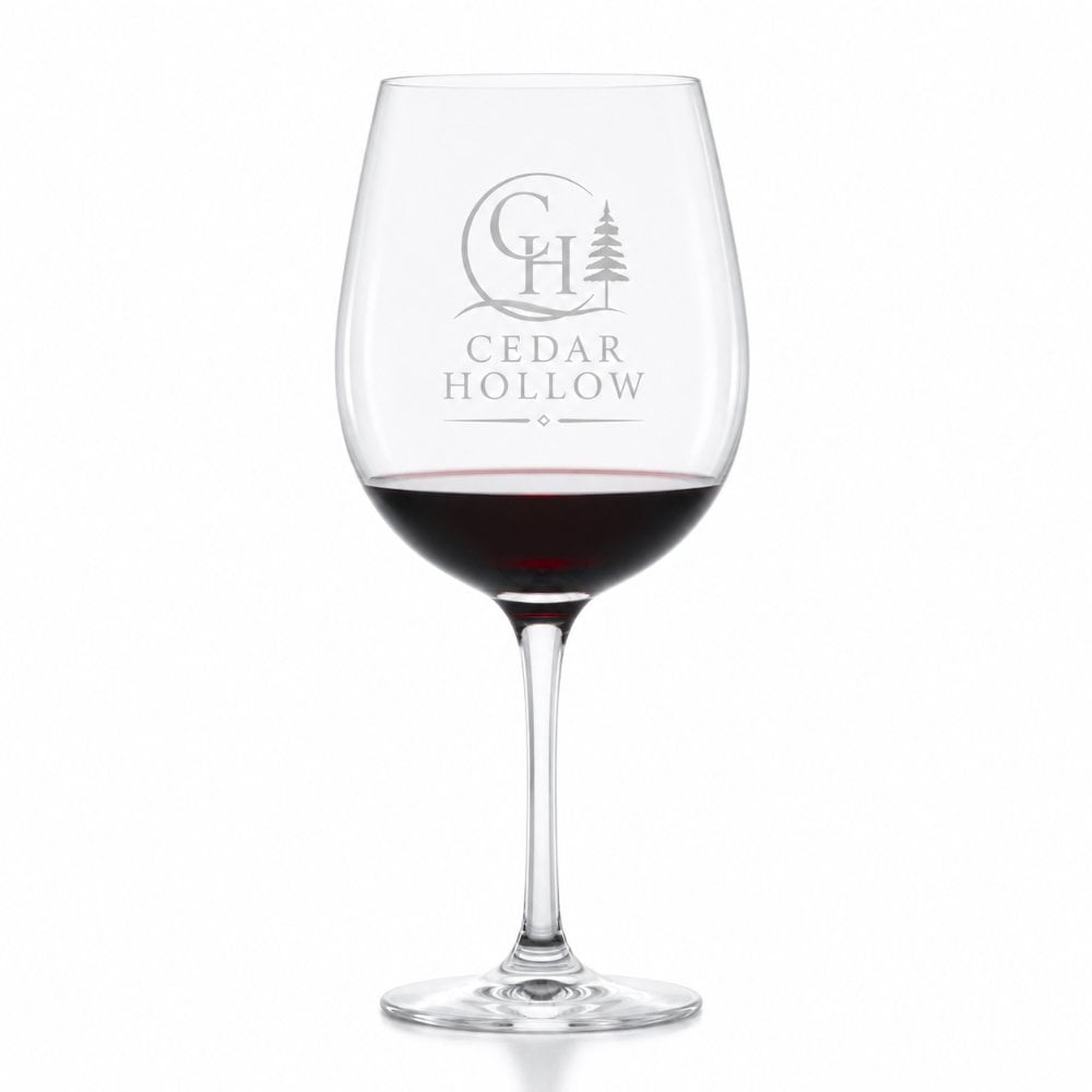 Stemmed wine glass with etched monogram