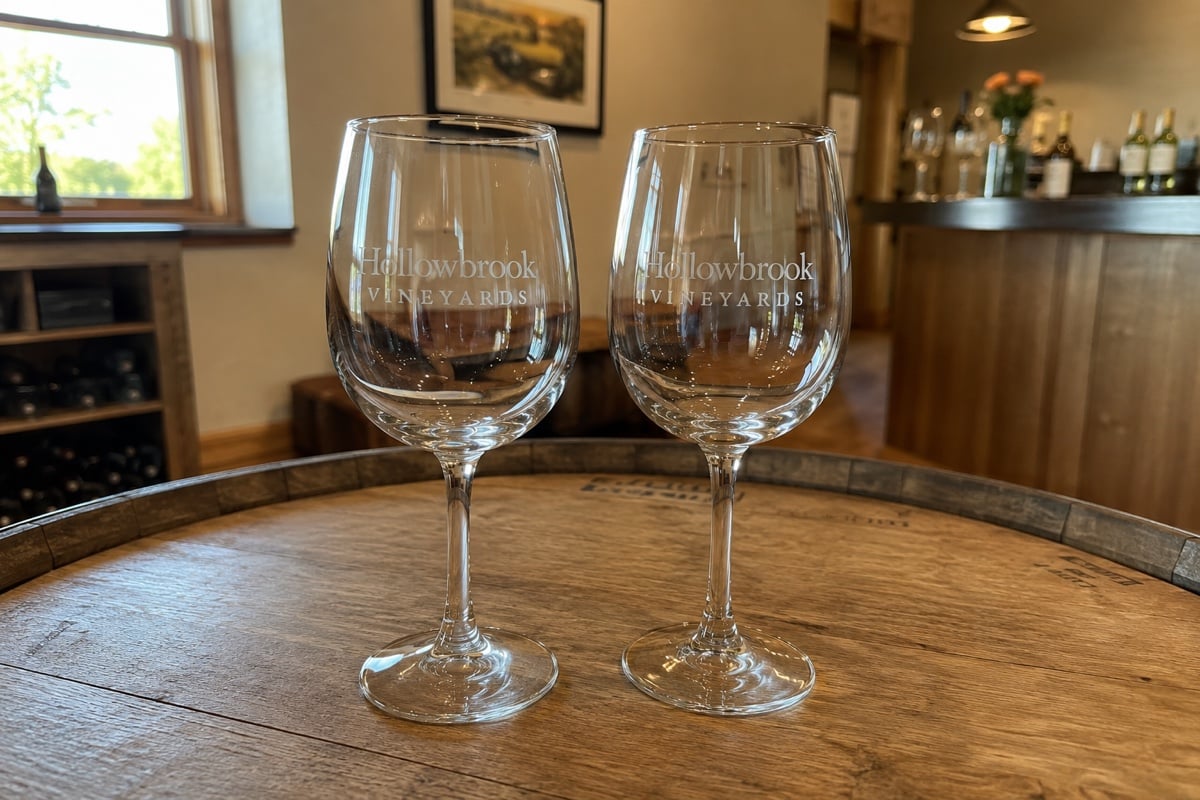 Custom engraved wine glasses on a table