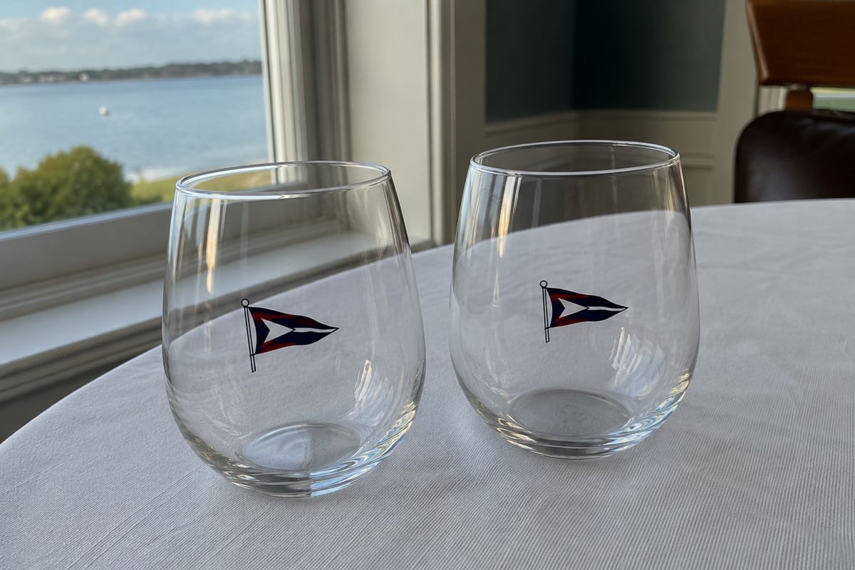 Logo wine glasses at a gala