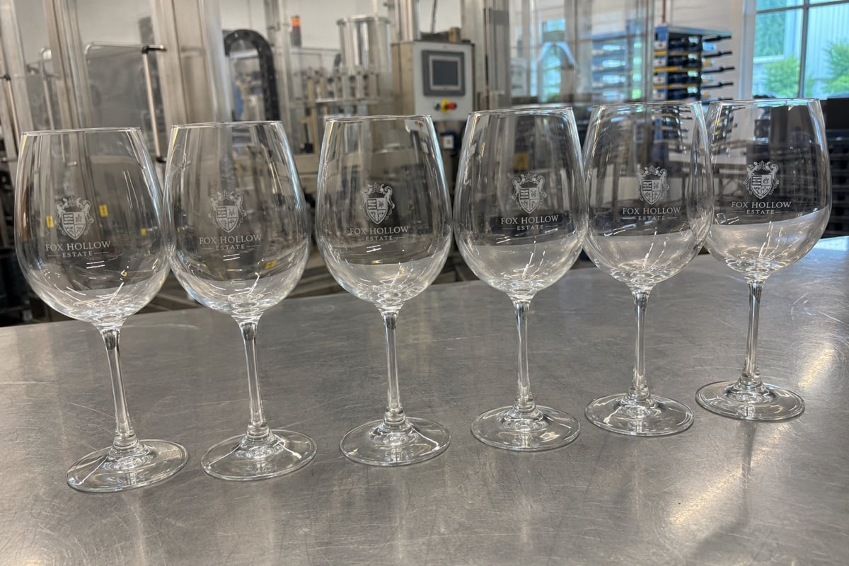 Custom wine glasses at a restaurant
